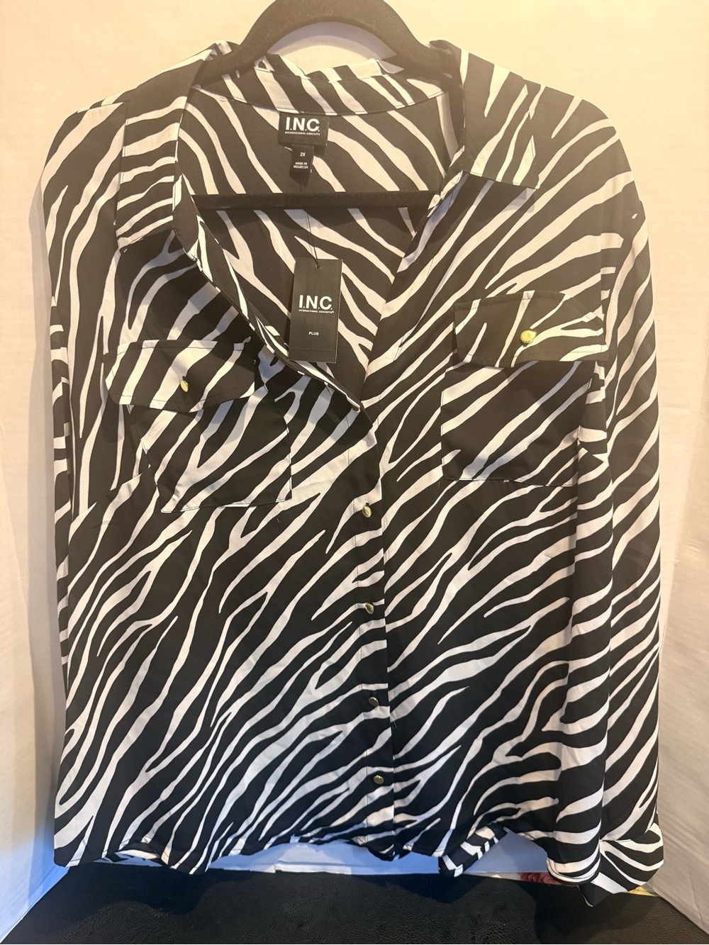 INC International Concepts Black & White Zebra Print Button-Down Shirt